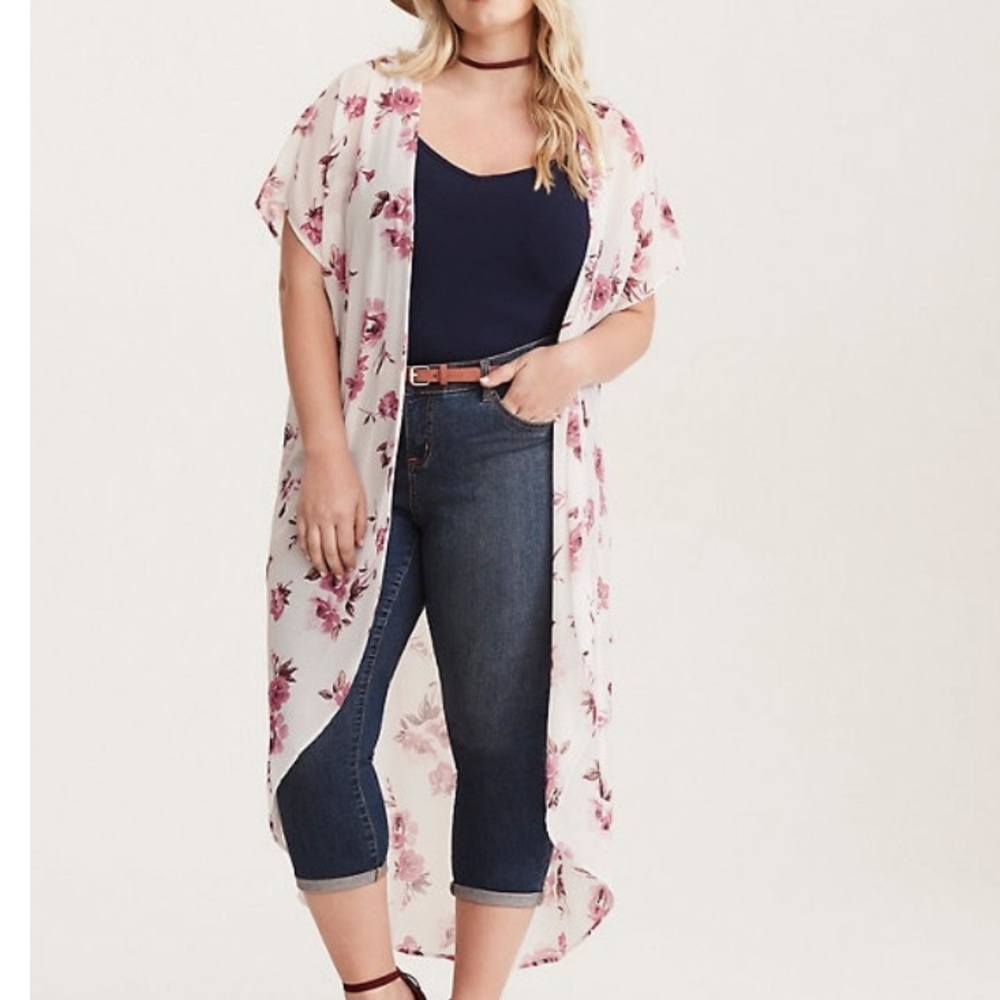 FLORAL PRINT CHIFFON DOLMAN MAXI KIMONO Torrid 1/2